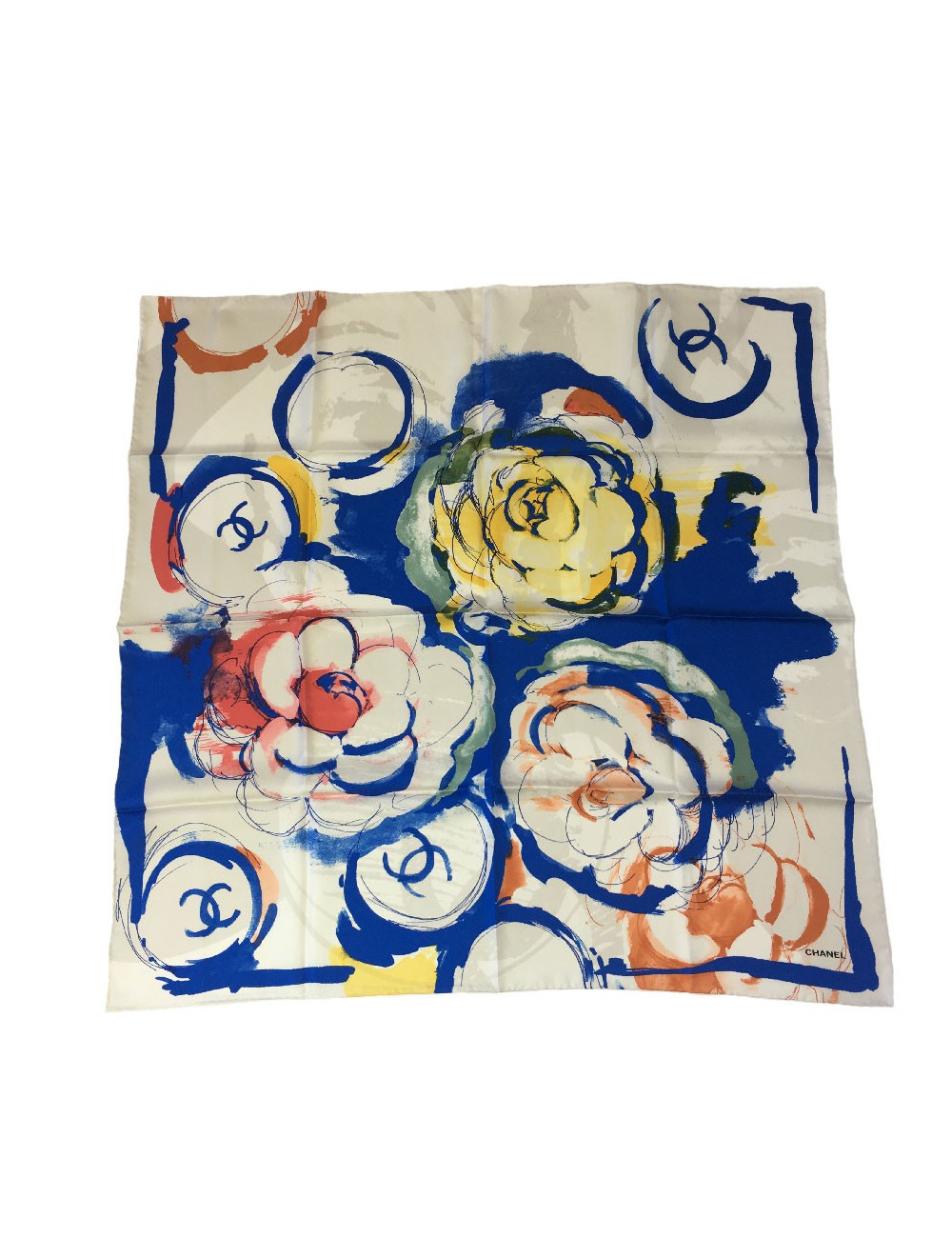 Carré CHANEL camélia en soie multicolore