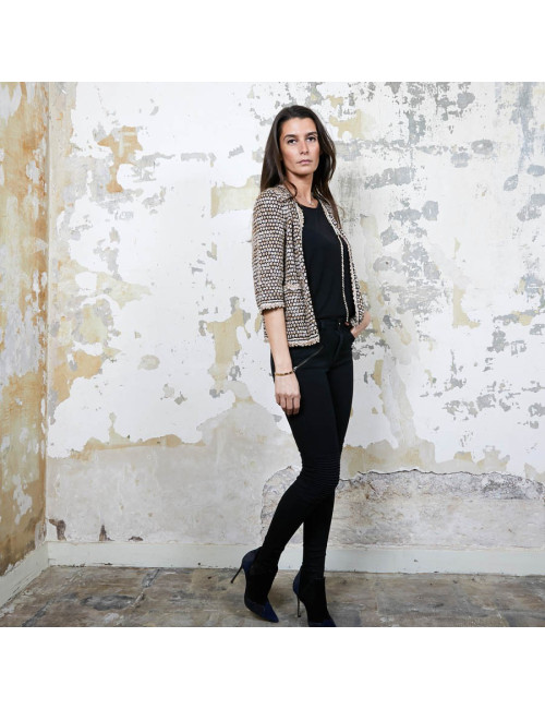 CHANEL vest in gold, navy and ecru knit size 36FR