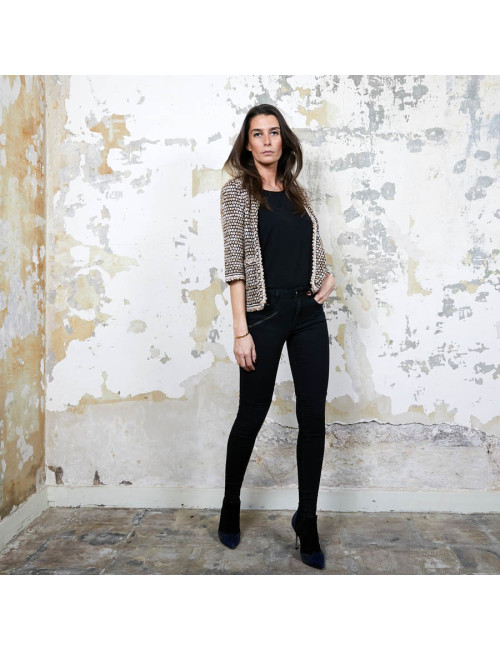 CHANEL vest in gold, navy and ecru knit size 36FR