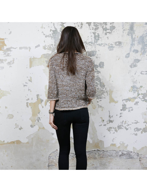 CHANEL vest in gold, navy and ecru knit size 36FR