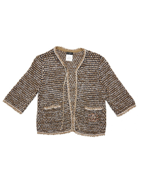 CHANEL vest in gold, navy and ecru knit size 36FR