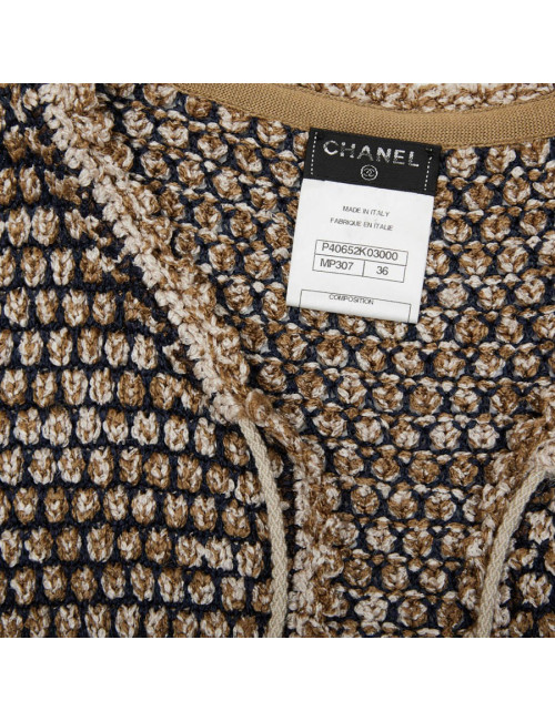 CHANEL vest in gold, navy and ecru knit size 36FR