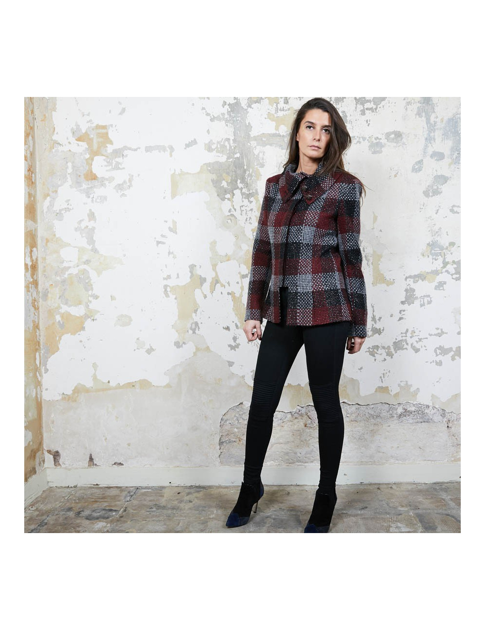 Veste CHANEL T38  en tweed a carreaux