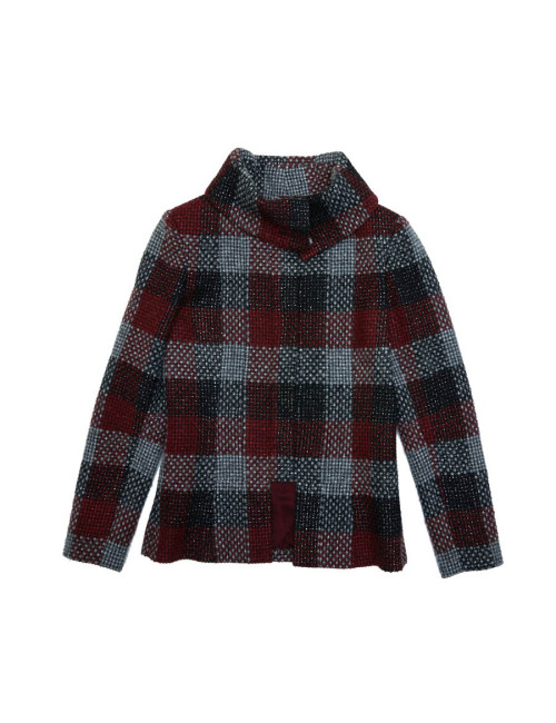 CHANEL jacket in red, silver and black check tweed size 38FR