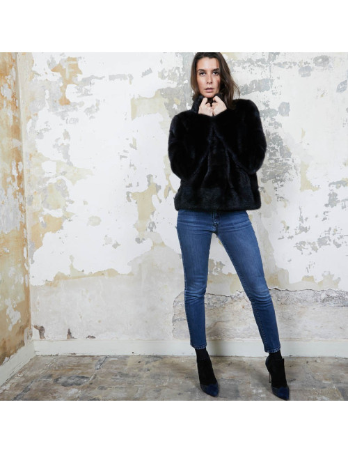 Veste  t 42 YVES SALOMON vison bleu nuit