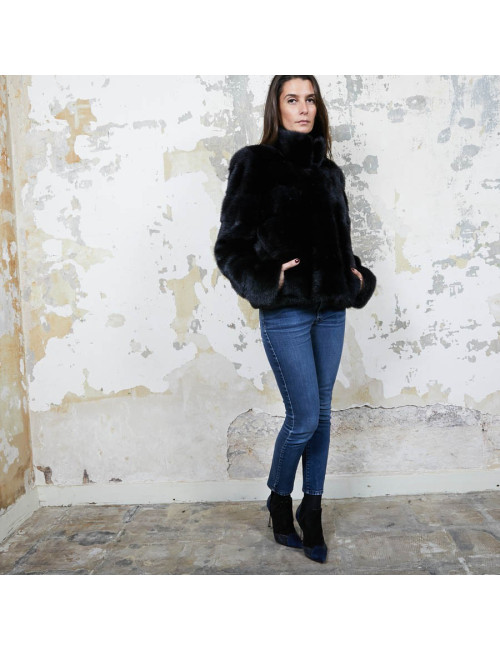 Veste  t 42 YVES SALOMON vison bleu nuit