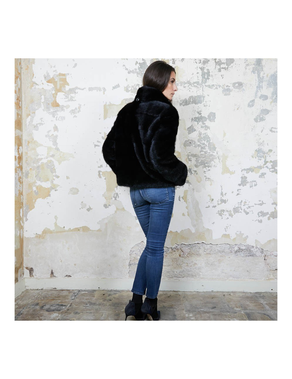 Veste  t 42 YVES SALOMON vison bleu nuit