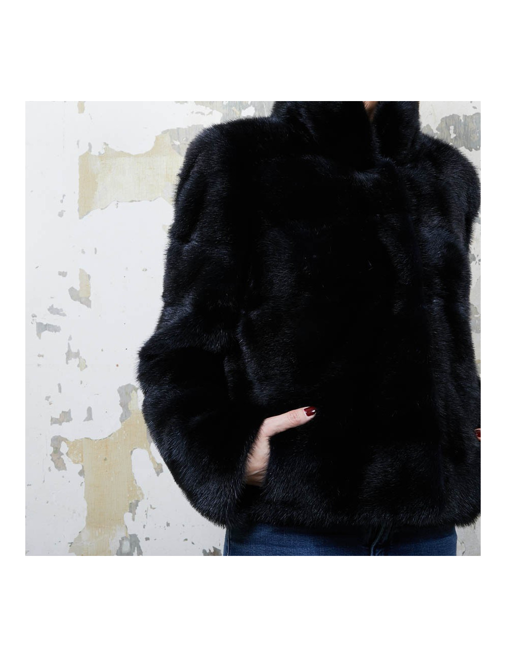 Veste  t 42 YVES SALOMON vison bleu nuit