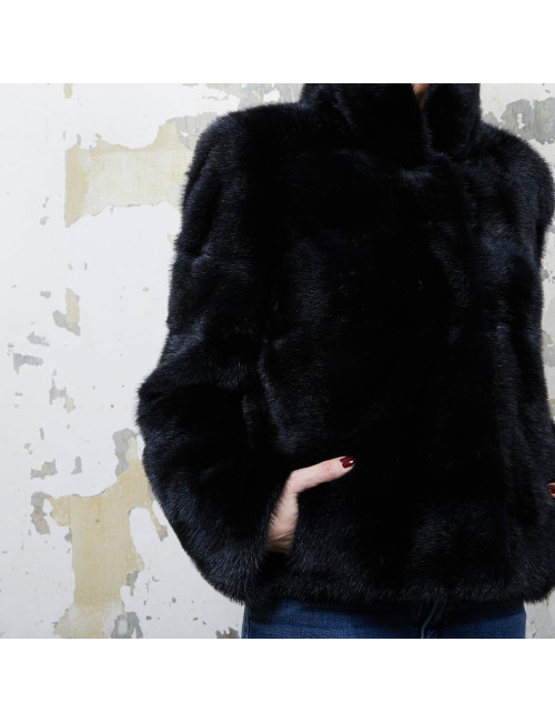 Veste  t 42 YVES SALOMON vison bleu nuit