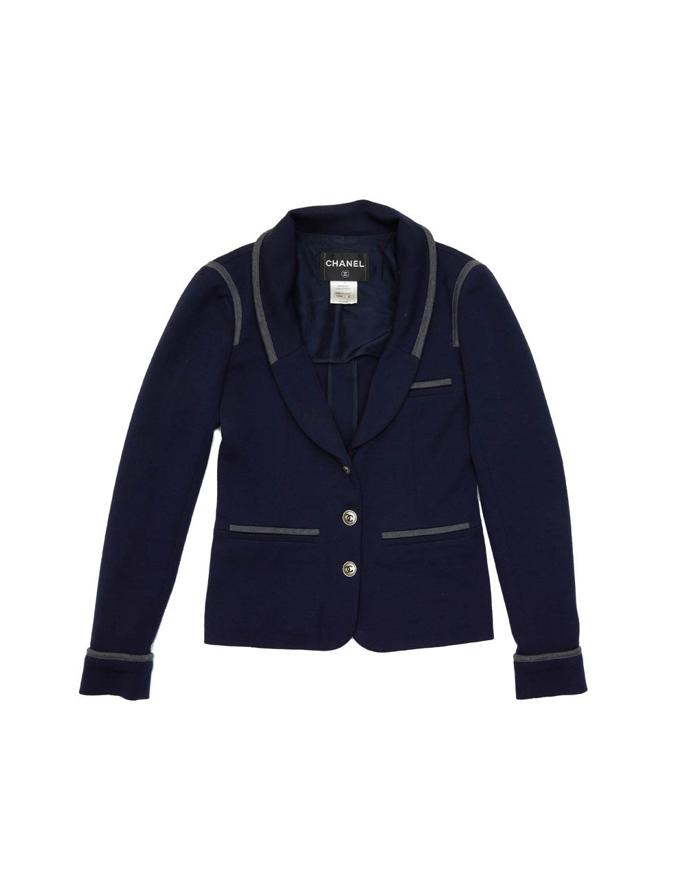 Veste CHANEL T 36 en jersey bleu et liseré gris