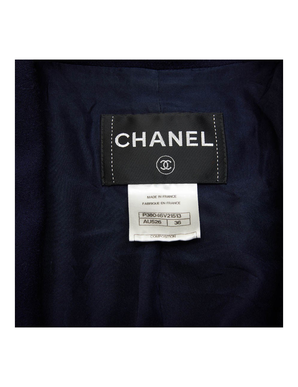Veste CHANEL T 36 en jersey bleu et liseré gris