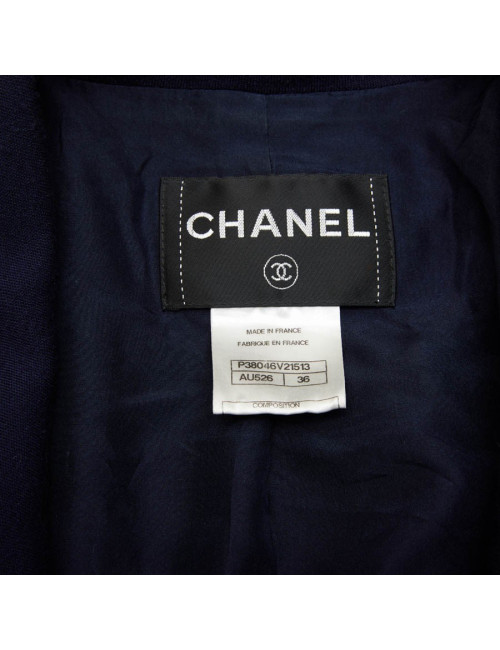 Veste CHANEL T 36 en jersey bleu et liseré gris