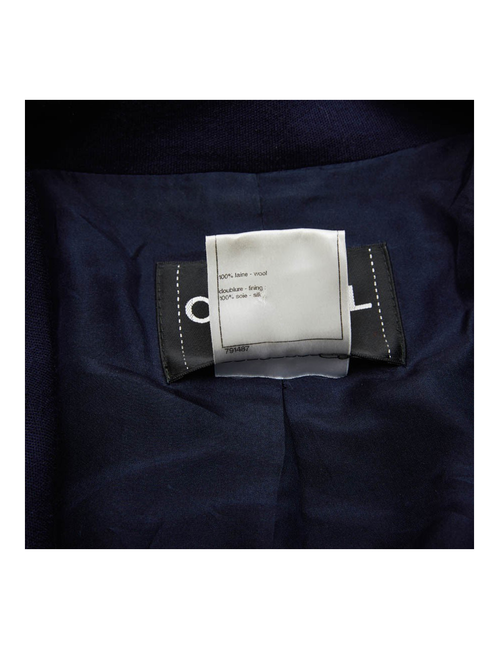 Veste CHANEL T 36 en jersey bleu et liseré gris