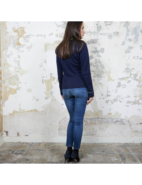 Veste CHANEL T 36 en jersey bleu et liseré gris