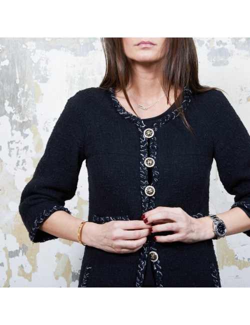 CHANEL iconic long jacket in black tweed size 34FR