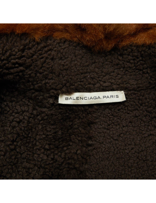 BALENCIAGA mid-length coat in brown returned lambskin leather and aged leather