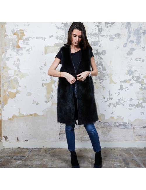 Veste longue t 40 GIVENCHY en fourrure et cuir noir