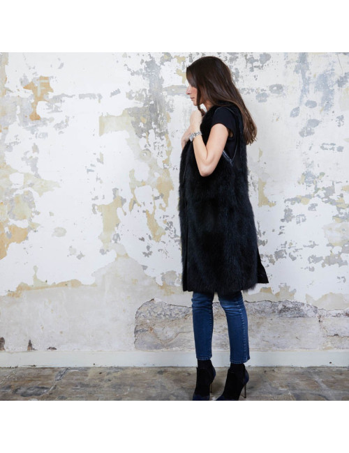 VESTE SANS MANCHES EN CUIR ET FRANGES