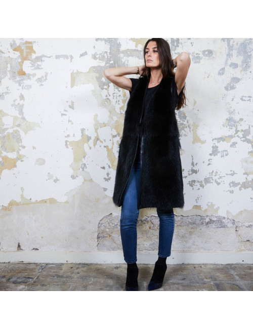 VESTE SANS MANCHES EN CUIR ET FRANGES