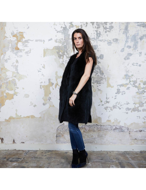 VESTE SANS MANCHES EN CUIR ET FRANGES