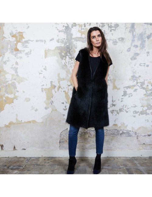 VESTE SANS MANCHES EN CUIR ET FRANGES