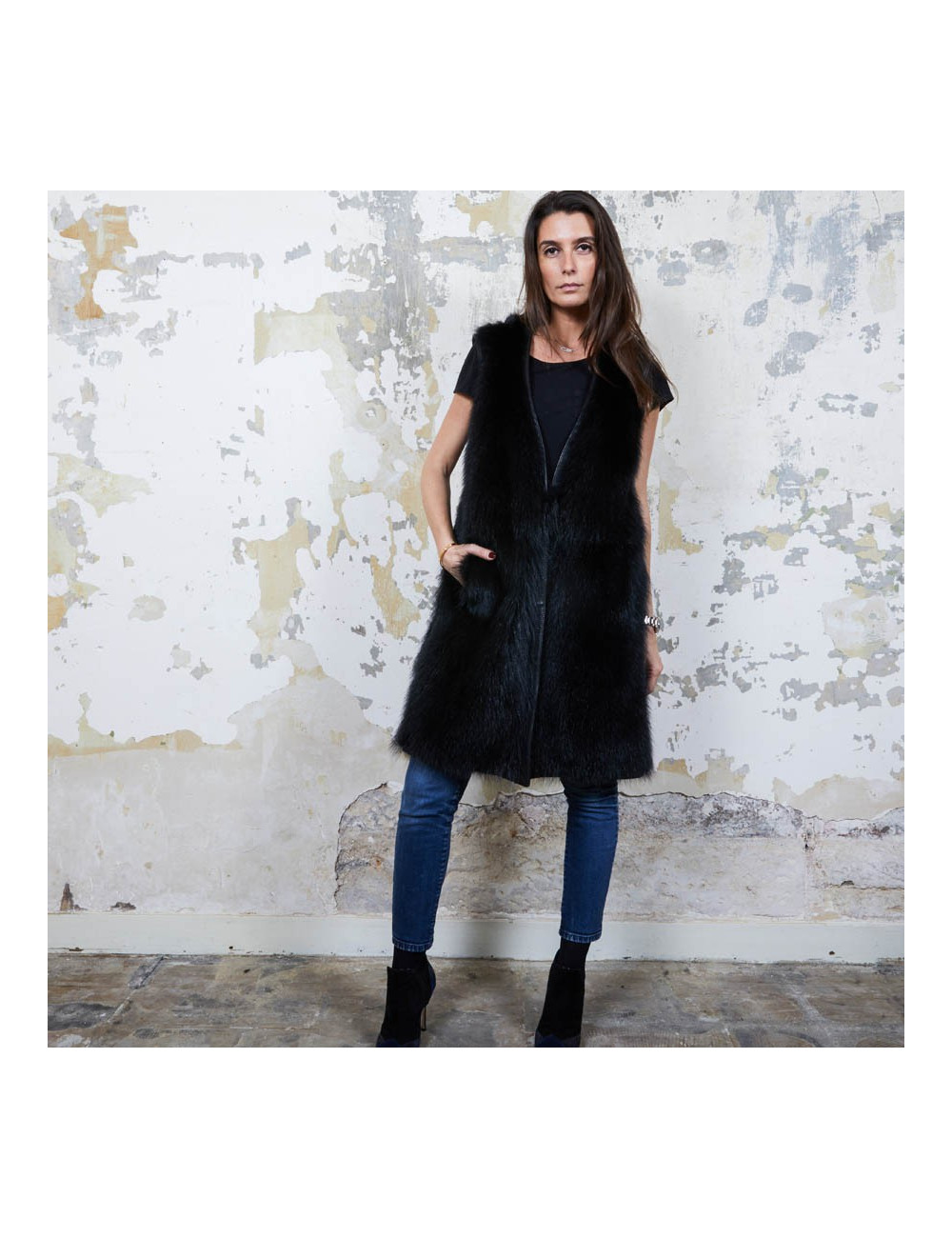 Veste longue t 40 GIVENCHY en fourrure et cuir noir