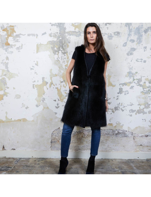 Veste longue t 40 GIVENCHY en fourrure et cuir noir