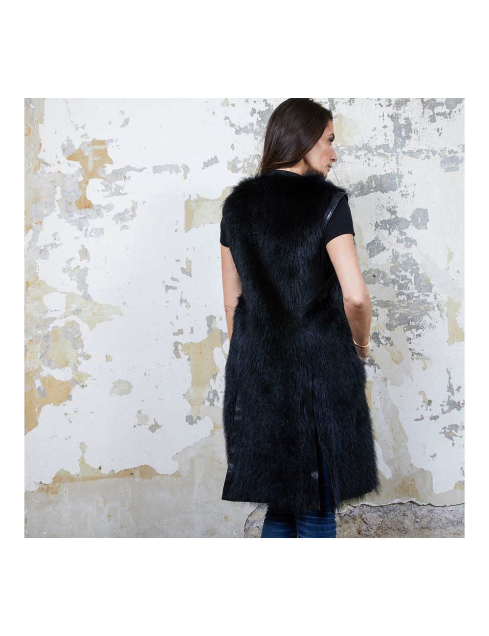 Veste longue t 40 GIVENCHY en fourrure et cuir noir