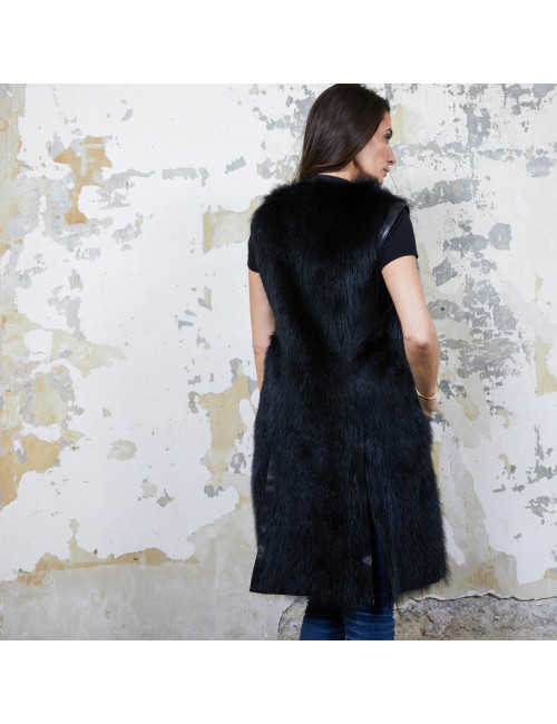 VESTE SANS MANCHES EN CUIR ET FRANGES