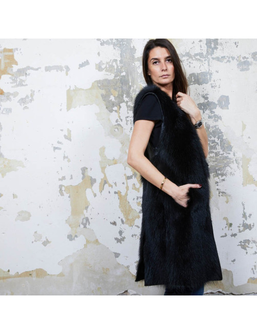 VESTE SANS MANCHES EN CUIR ET FRANGES