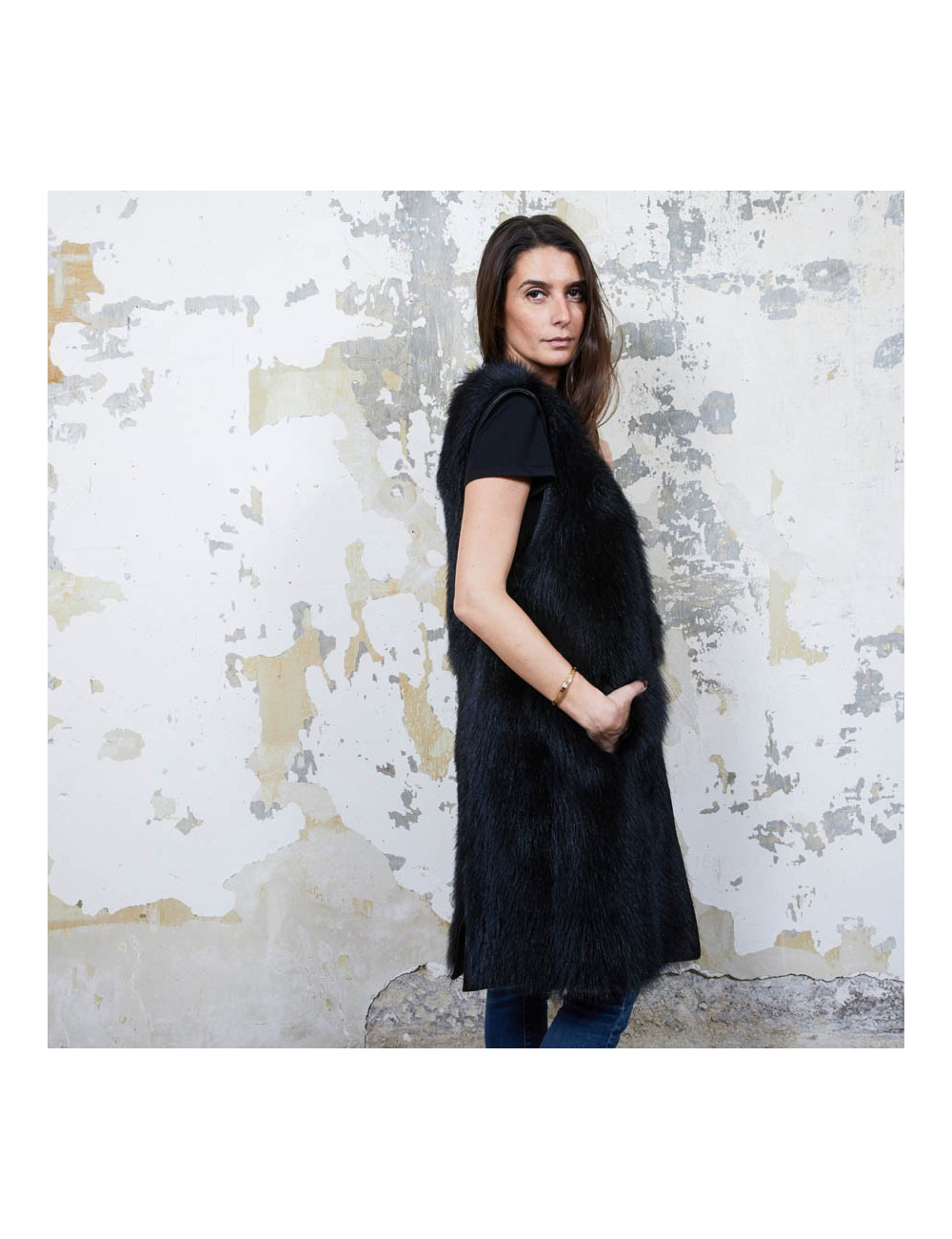 Veste longue t 40 GIVENCHY en fourrure et cuir noir