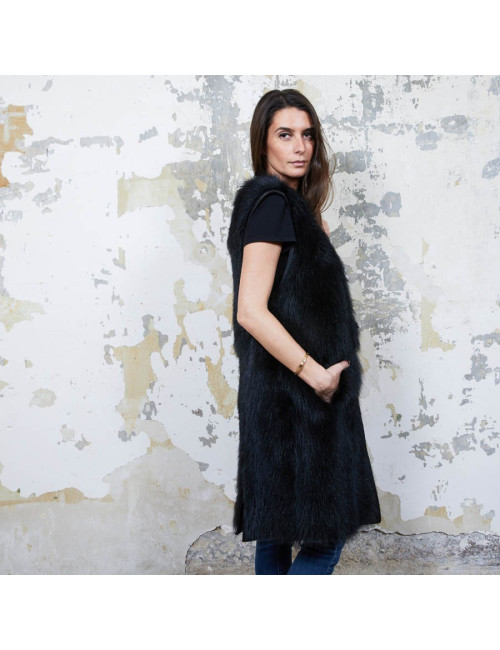 Veste longue t 40 GIVENCHY en fourrure et cuir noir