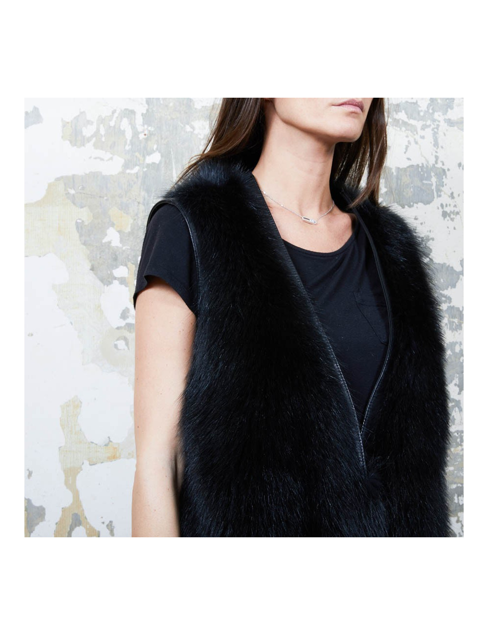 Veste longue t 40 GIVENCHY en fourrure et cuir noir