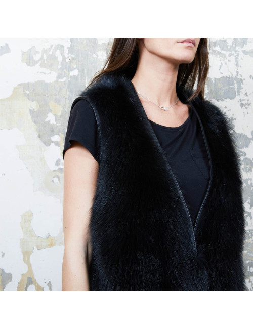 VESTE SANS MANCHES EN CUIR ET FRANGES