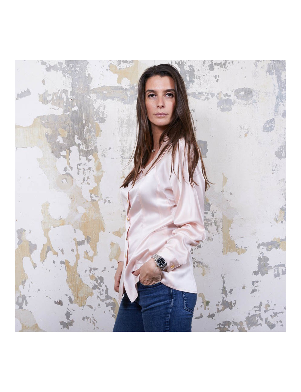 Blouse T  CHANEL soie rose Vintage