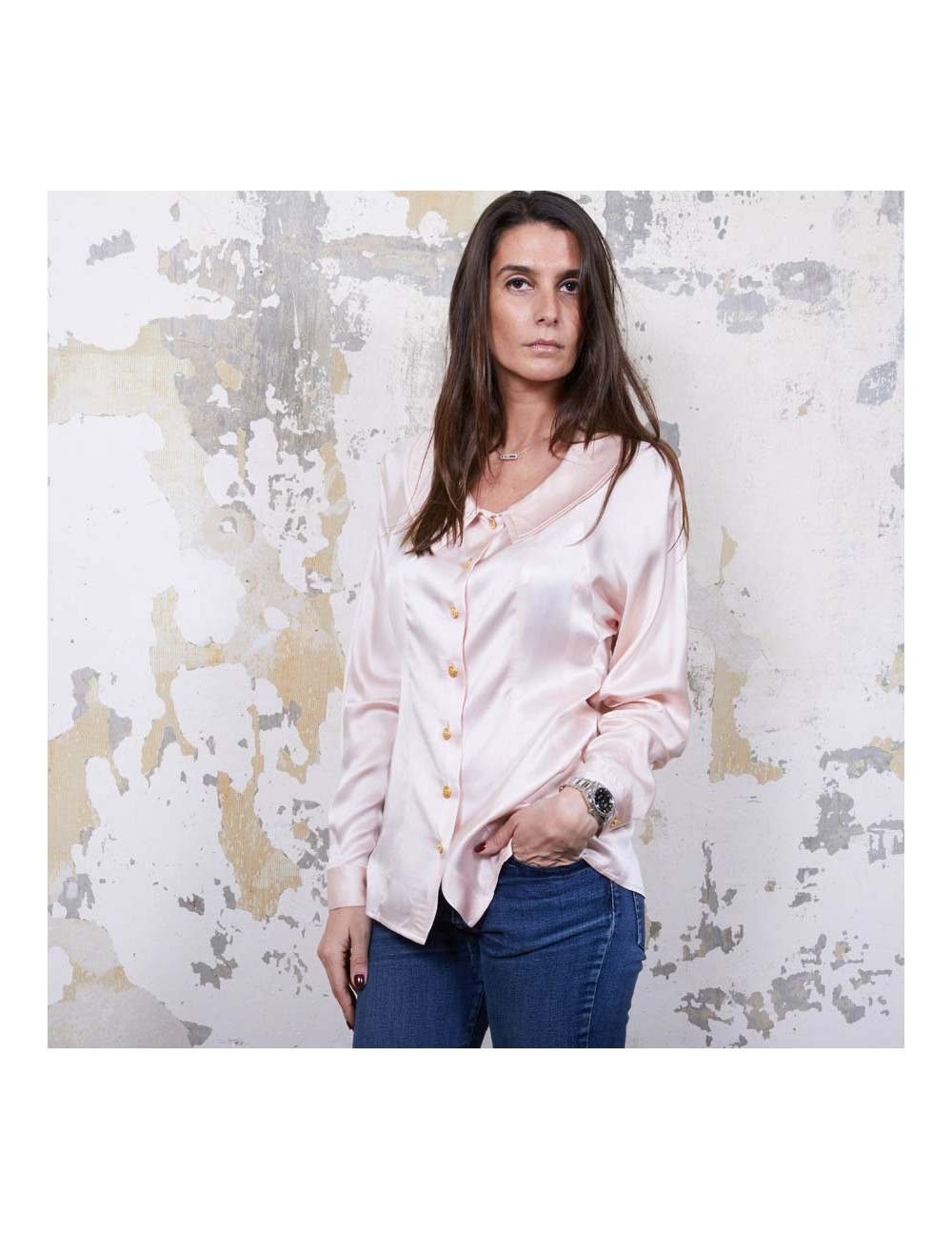 Blouse T  CHANEL soie rose Vintage