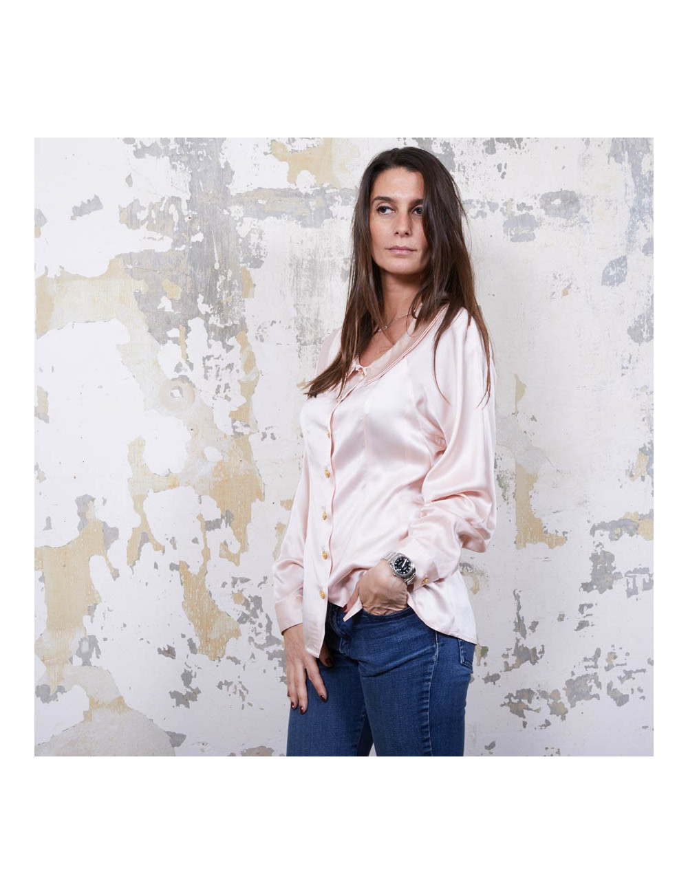 Blouse T  CHANEL soie rose Vintage