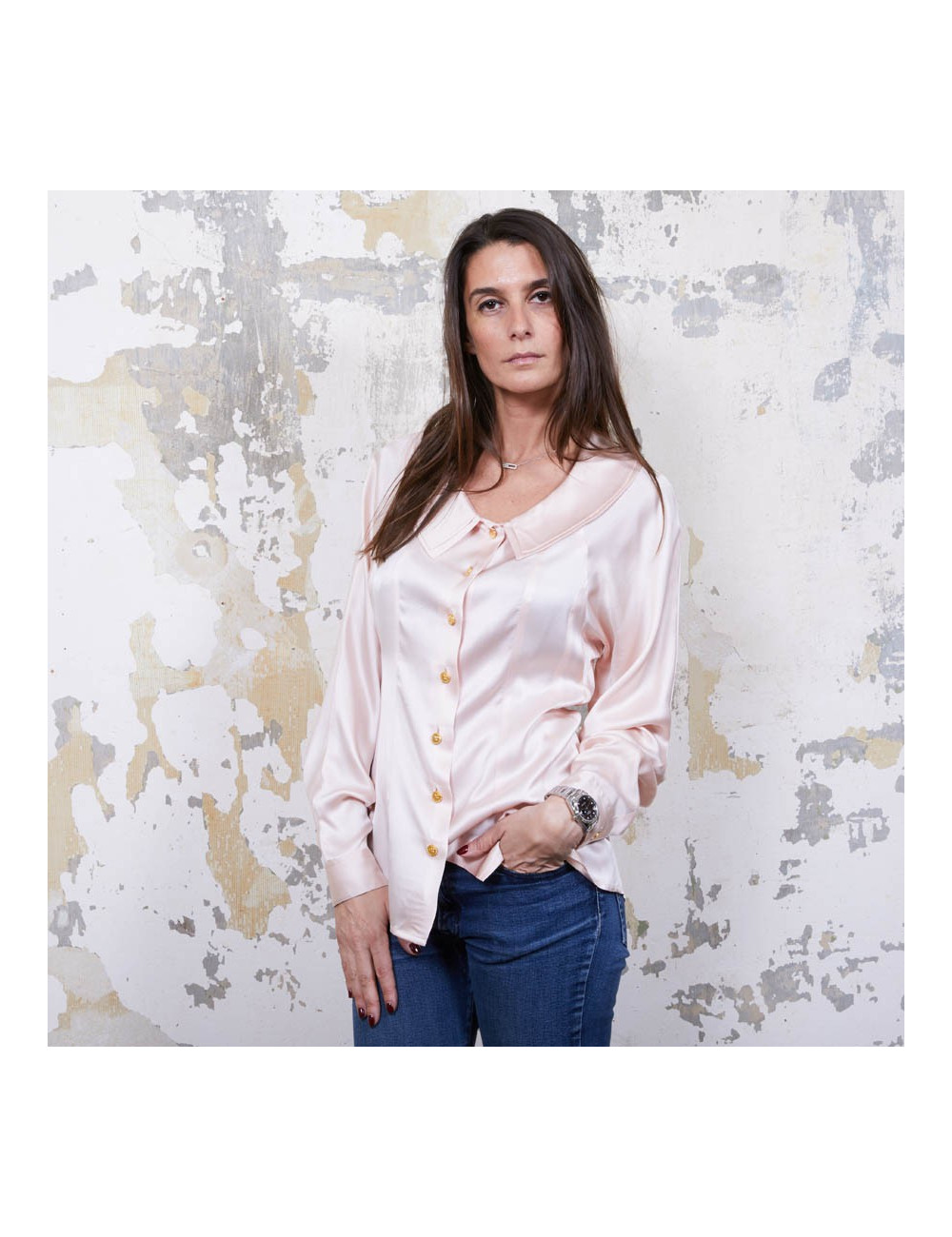 Blouse T  CHANEL soie rose Vintage