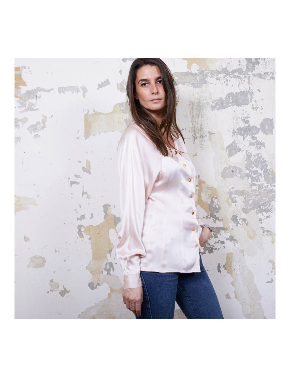 Blouse T  CHANEL soie rose Vintage