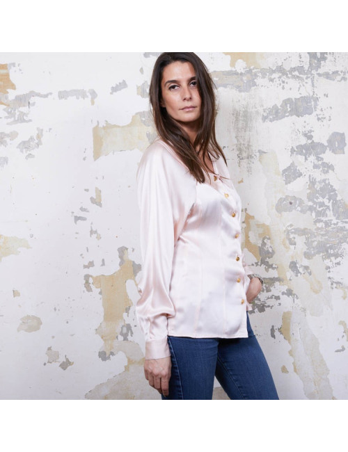 Blouse T  CHANEL soie rose Vintage