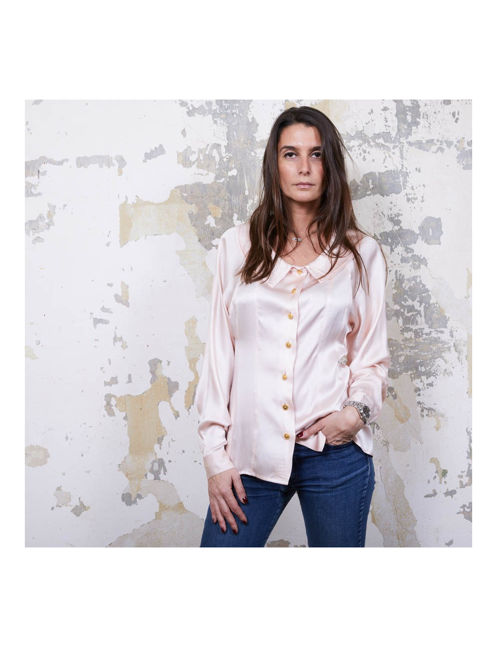 Blouse T  CHANEL soie rose Vintage