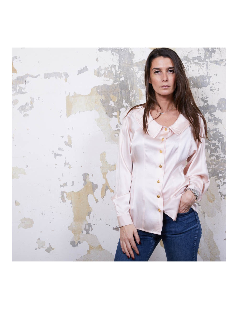 Blouse T  CHANEL soie rose Vintage