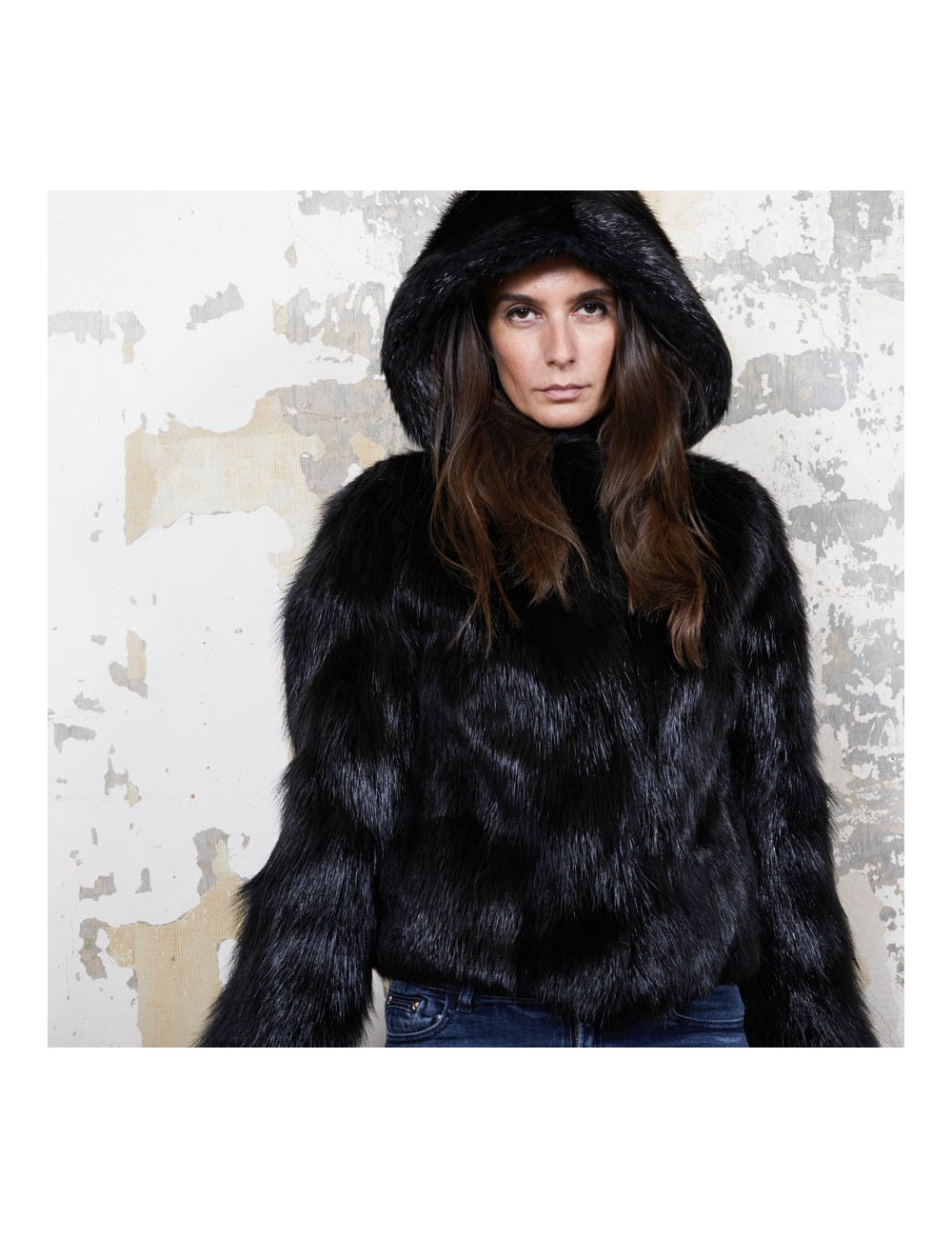 CHLOE hooded jacket in black shiny beaver fur size 38FR
