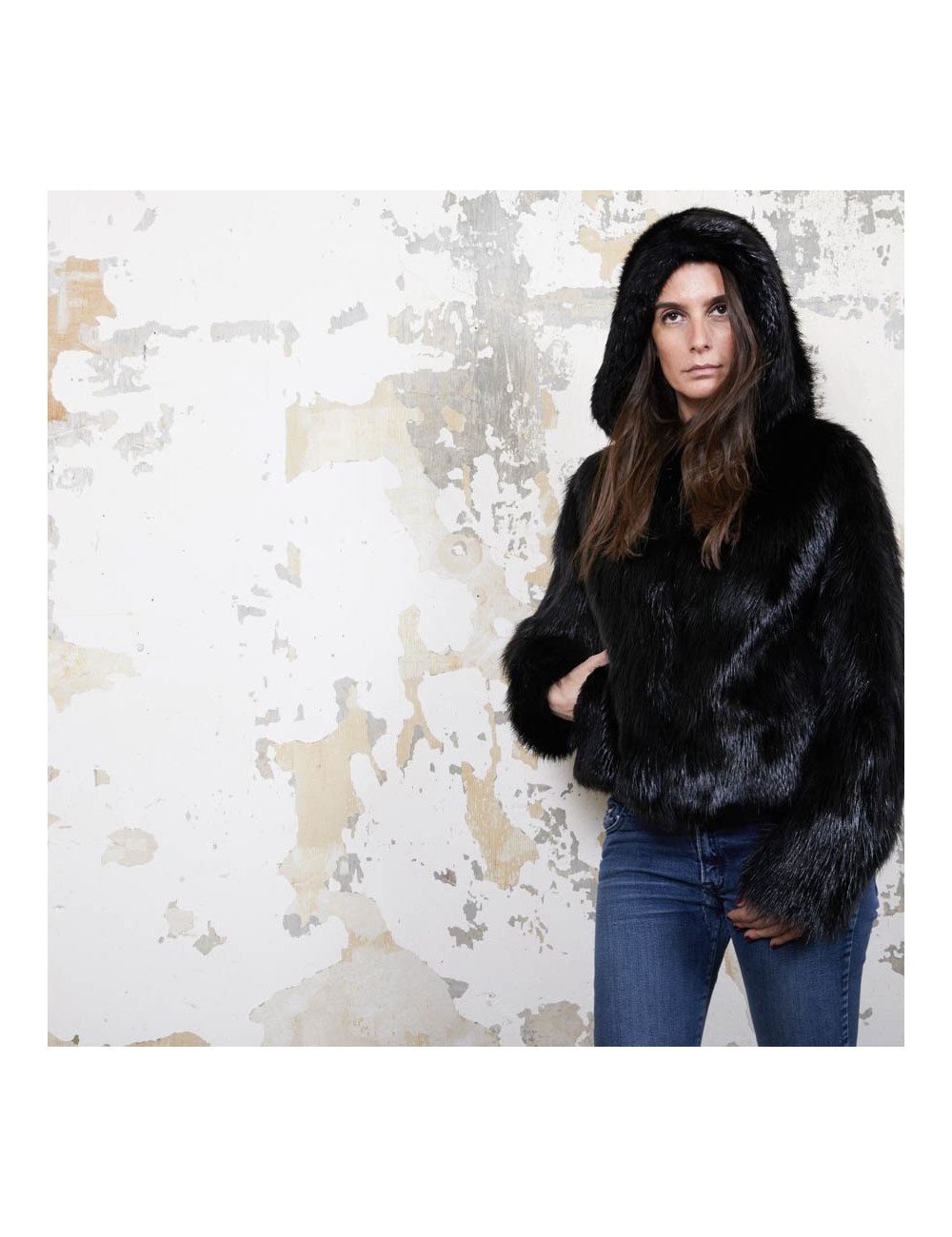 Veste T 38 CHLOE en Castor noir brillant