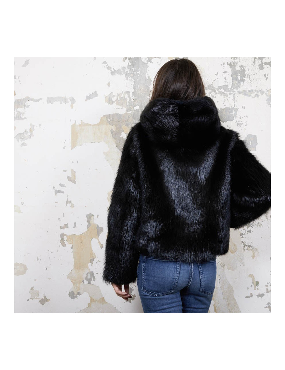 CHLOE hooded jacket in black shiny beaver fur size 38FR