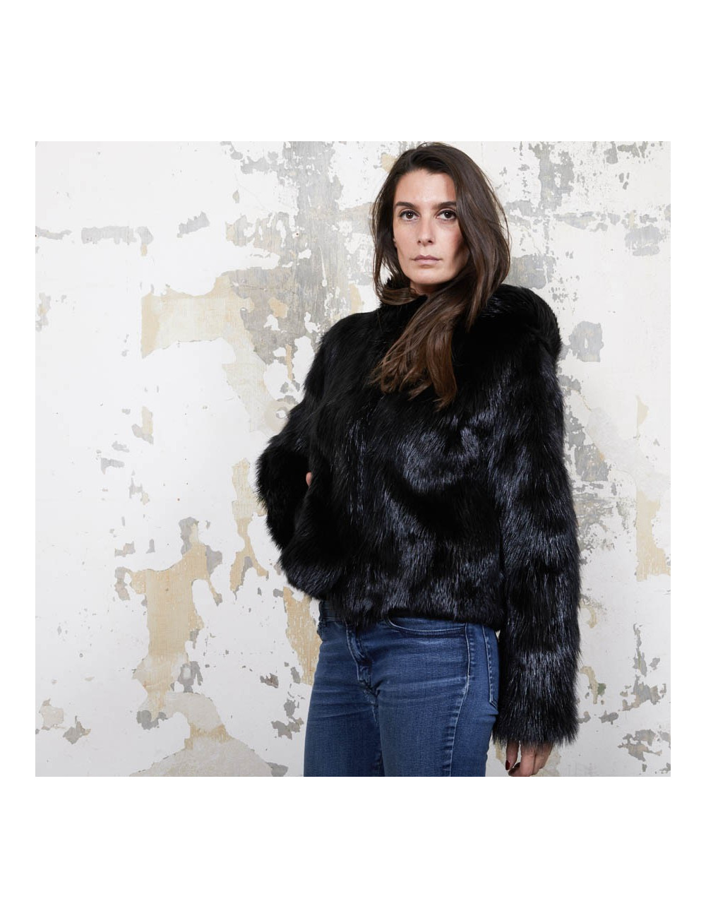 CHLOE hooded jacket in black shiny beaver fur size 38FR