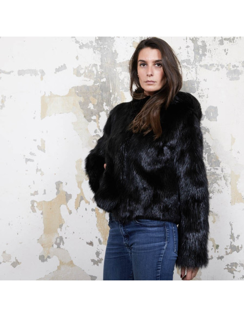 CHLOE hooded jacket in black shiny beaver fur size 38FR