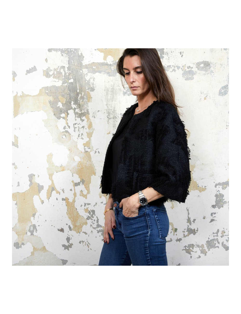 CHANEL short black jacket Size 38FR