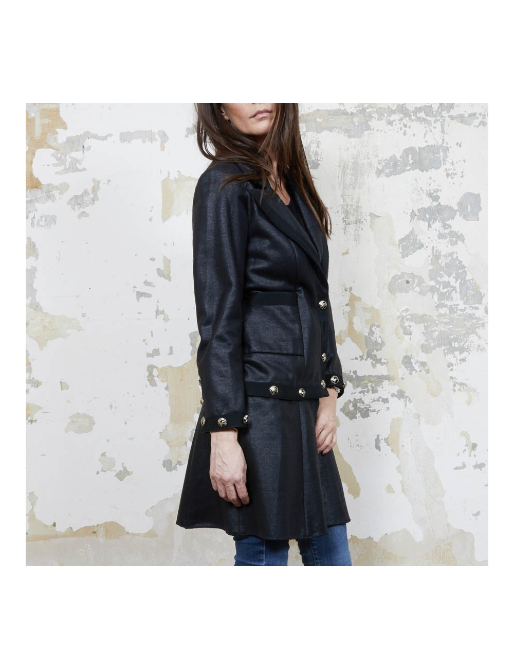 CHANEL dress jacket in black cotton and cashmere size 36FR