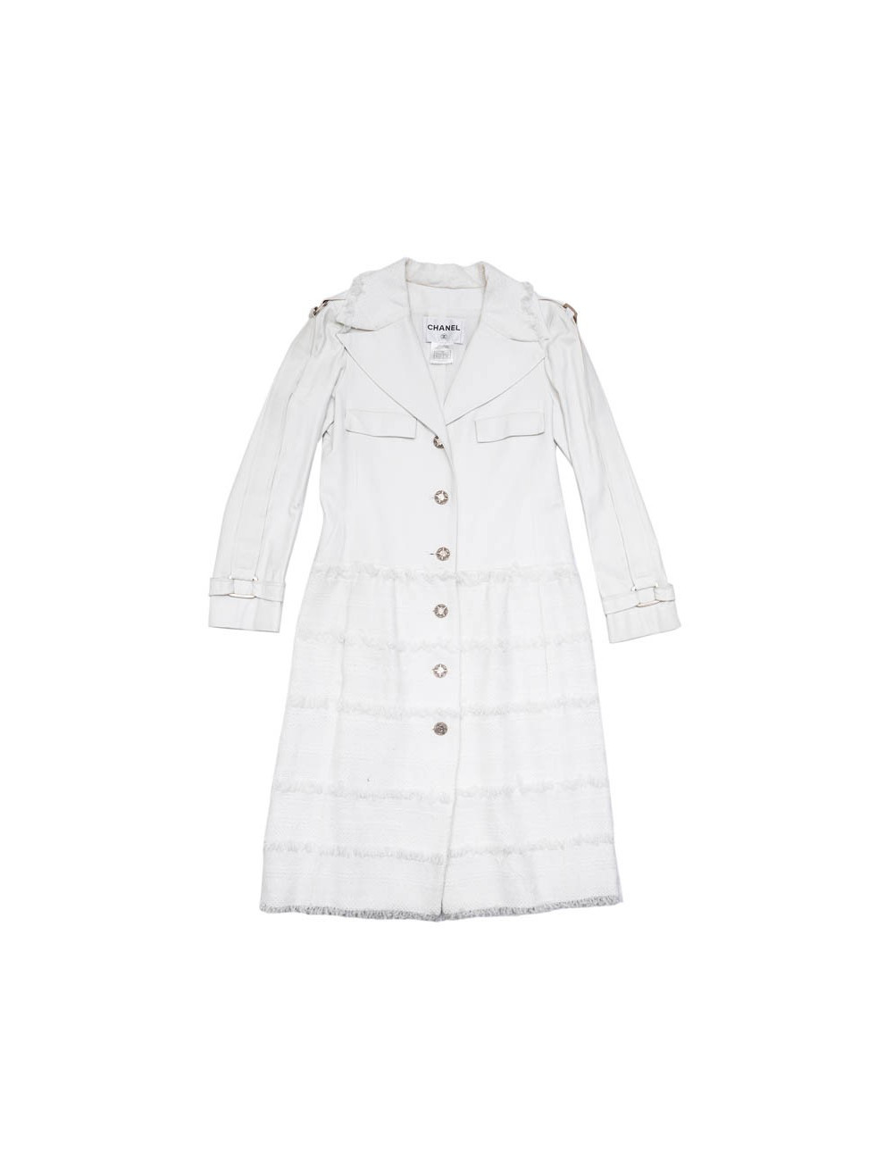 Manteau CHANEL T  cuir et tweed bege